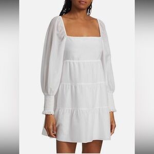 Alice + Olivia White Silk Long Sleeve Dress